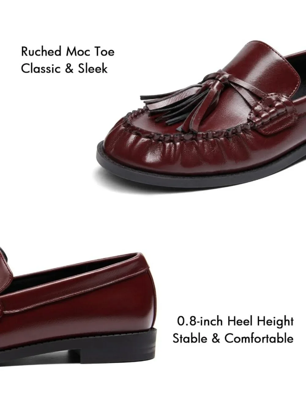 Women's Burgundy Faux Leather Comfortable Tassel Slip On Flats Closed Toe Shoes
